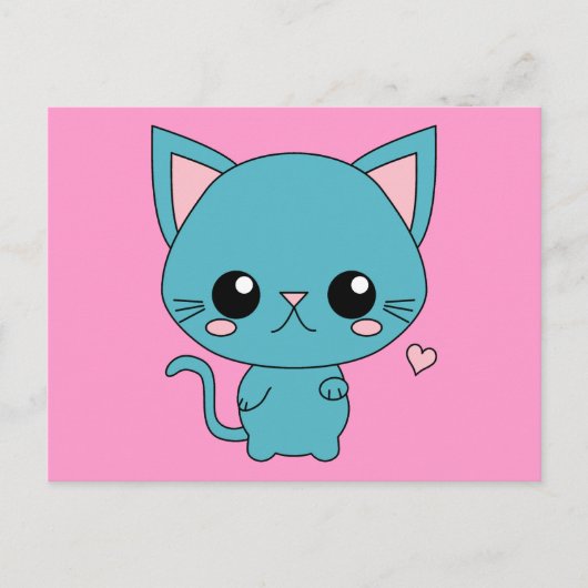Niedlich Blue Kawaii Cat Postkarte (Vorderseite)