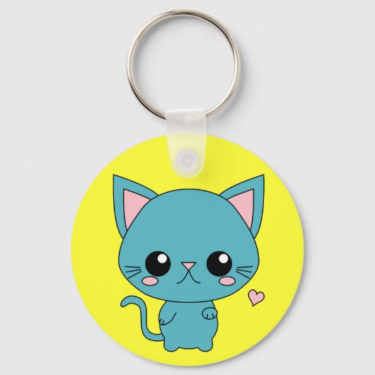 Niedlich Blue Kawaii Cat Schlüsselanhänger (Vorderseite)