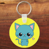 Niedlich Blue Kawaii Cat Schlüsselanhänger (Vorderseite)
