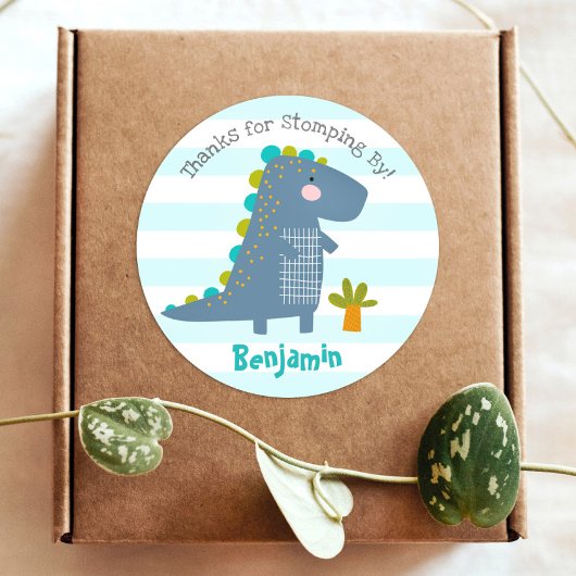 Niedlich Blue Kawaii Dinosaur Boy Birthday Vielen  Runder Aufkleber
