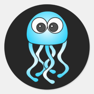 Niedlich Blue Kawaii Jellyfish Black Stickers