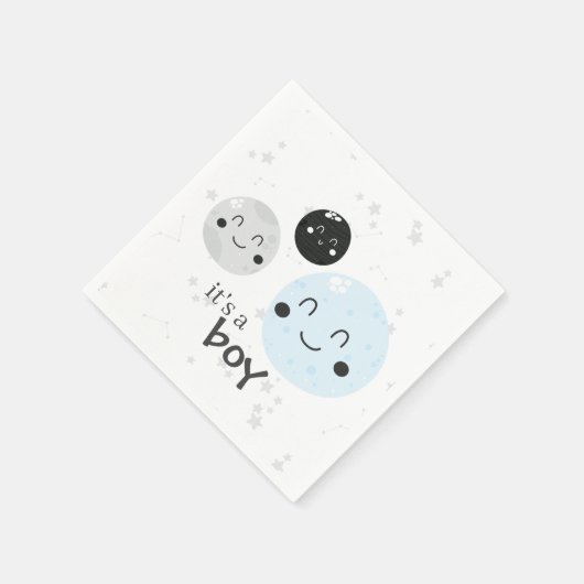 Niedlich Blue Kawaii Planet and Moons Baby Shower Serviette (Ecke)