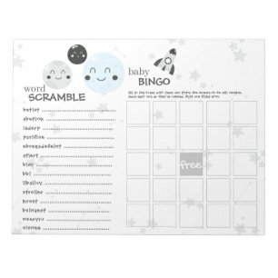 Niedlich Blue Kawaii Planet & Moons Baby Showspiel Notizblock