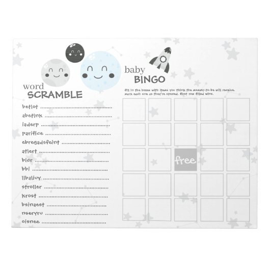 Niedlich Blue Kawaii Planet & Moons Baby Showspiel Notizblock (Vorderseite)