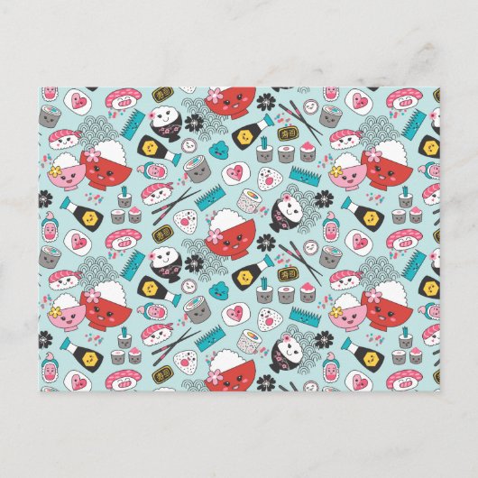 Niedlich Blue Kawaii Sushi Postkarte (Vorderseite)