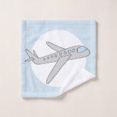 Niedlich Blue Kids Blue Airplane Design & Name Badhandtuch Set (Waschlappen)