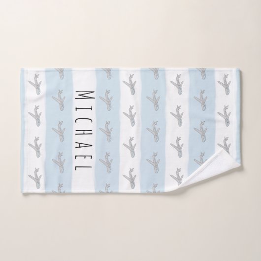 Niedlich Blue Kids Blue Airplane Design & Name Badhandtuch Set (Handtuch)