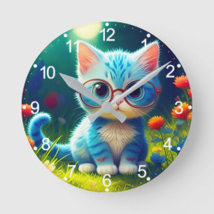 Niedlich Blue Kitten Tragebrille-276548 Runde Wanduhr