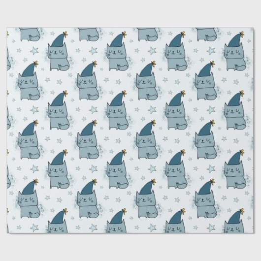 Niedlich Blue Kitty Cat Kinder Weihnachten Geschenkpapier (Flach)
