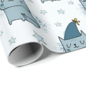 Niedlich Blue Kitty Cat Kinder Weihnachten Geschenkpapier (Rolleneckpunkt)