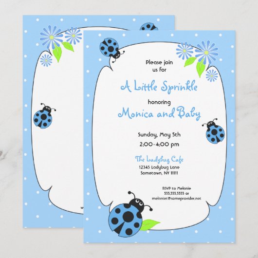 Niedlich Blue Ladybug Einladung (Vorne/Hinten)