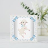 Niedlich Blue Lamb Baby Boy Dusche Einladung (Stehend Vorderseite)