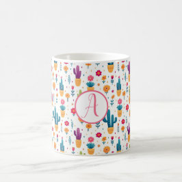 Niedlich Blue & Lavender Floral Cactus Script Mono Kaffeetasse