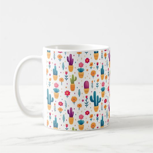 Niedlich Blue & Lavender Floral Cactus Script Mono Kaffeetasse (Links)