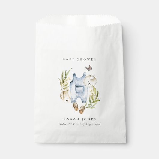 Niedlich Blue Leafy Foliage Boy Clothes Babydusche Geschenktütchen (Vorderseite)