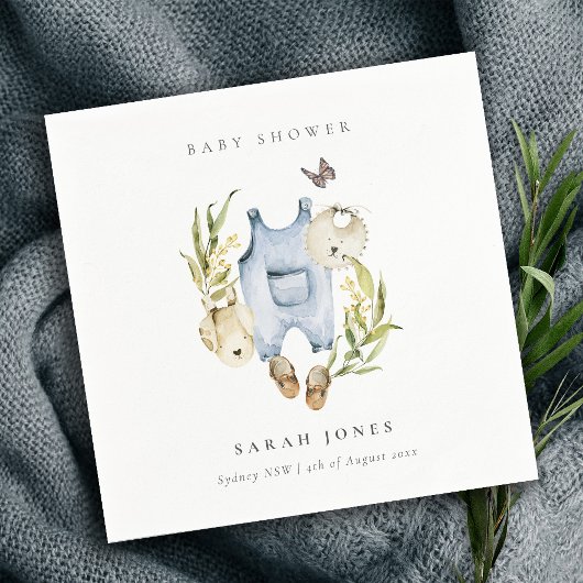 Niedlich Blue Leafy Foliage Boy Clothes Babydusche Serviette