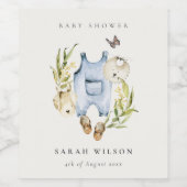 Niedlich Blue Leafy Foliage Boy Clothes Babydusche Weinetikett (Einzelnes Label)