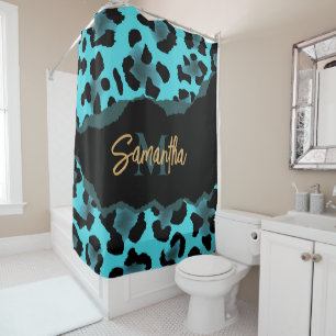 Niedlich Blue Leopard Print Duschvorhang