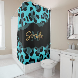 Niedlich Blue Leopard Print Duschvorhang