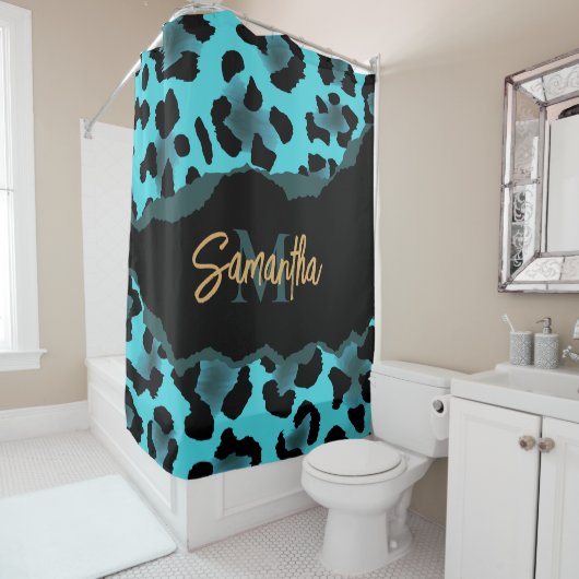 Niedlich Blue Leopard Print Duschvorhang (Beispiel)