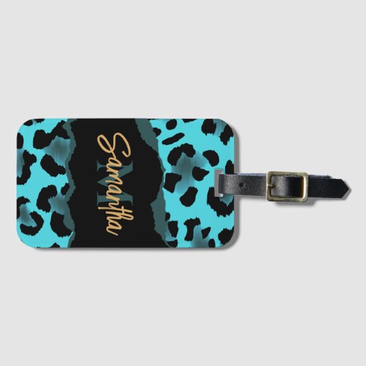 Niedlich Blue Leopard Print Gepäckanhänger (Vorderseite (Horizontal))