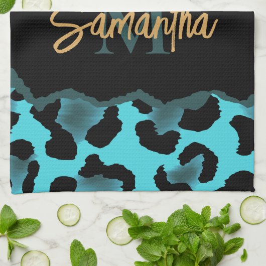 Niedlich Blue Leopard Print Geschirrtuch (Gefaltet)