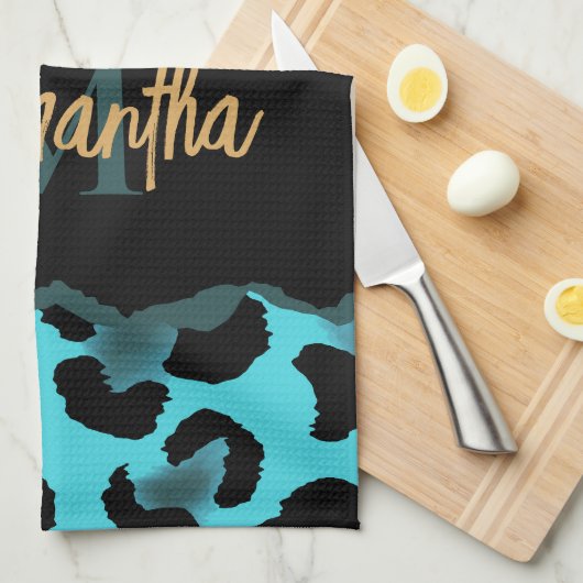 Niedlich Blue Leopard Print Geschirrtuch (Viertel Falte)