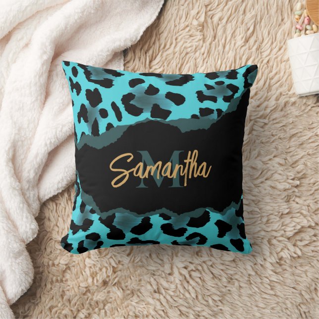 Niedlich Blue Leopard Print Kissen (Decke)