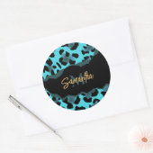 Niedlich Blue Leopard Print Runder Aufkleber (Umschlag)