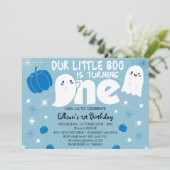 Niedlich Blue Little Boo Halloween Erster Geburtst Einladung (Stehend Vorderseite)