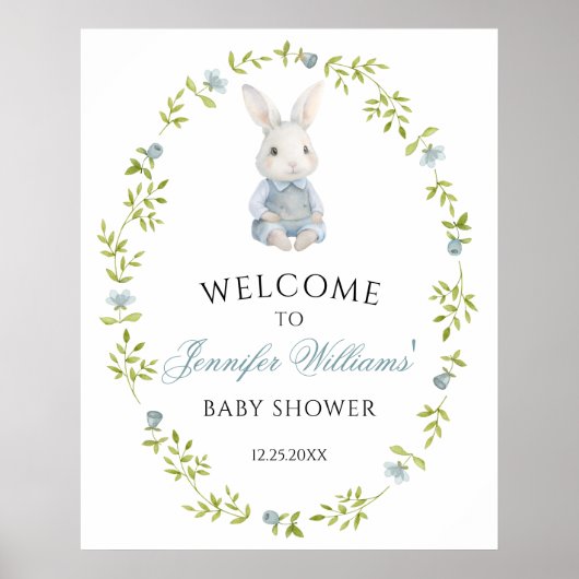 Niedlich Blue Little Bunny Baby Boy Dusche Willkom Poster (Vorne)