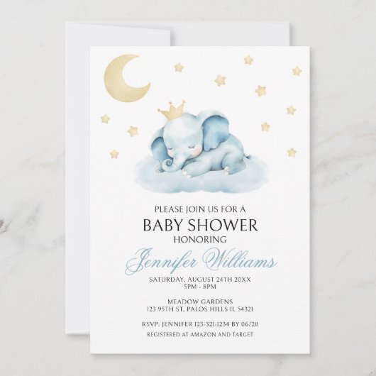 Niedlich Blue Little Elephant Baby Boy Dusche Einladung (Vorderseite)