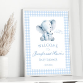 Niedlich Blue Little Elephant Gingham Baby Boy Dus Poster