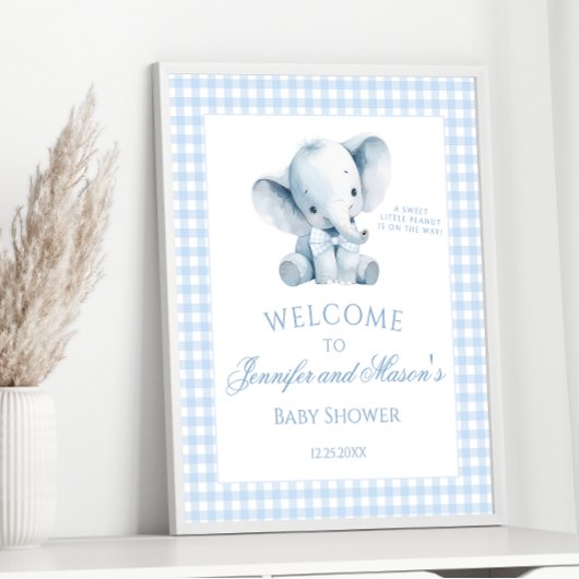 Niedlich Blue Little Elephant Gingham Baby Boy Dus Poster