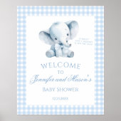 Niedlich Blue Little Elephant Gingham Baby Boy Dus Poster (Vorne)