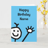 Niedlich Blue Little Lächeln Gesicht Wave Birthday Karte (Gelbe Blume)