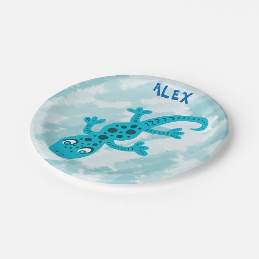 Niedlich Blue Lizard Gecko Geburtsname Pappteller (Schrägansicht)