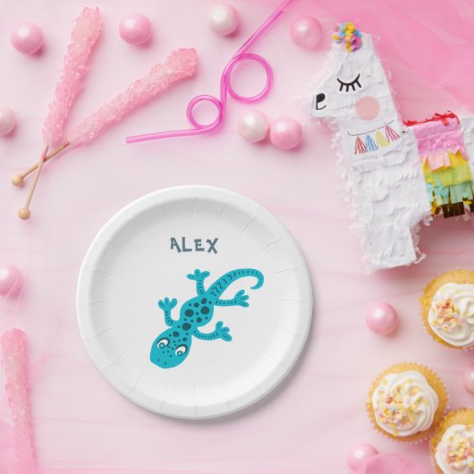 Niedlich Blue Lizard Gecko Geburtsname Pappteller (Party)