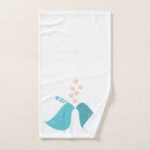 Niedlich Blue Love Bird Couple, rosa Herzen, weiß Badhandtuch Set (Handtuch)