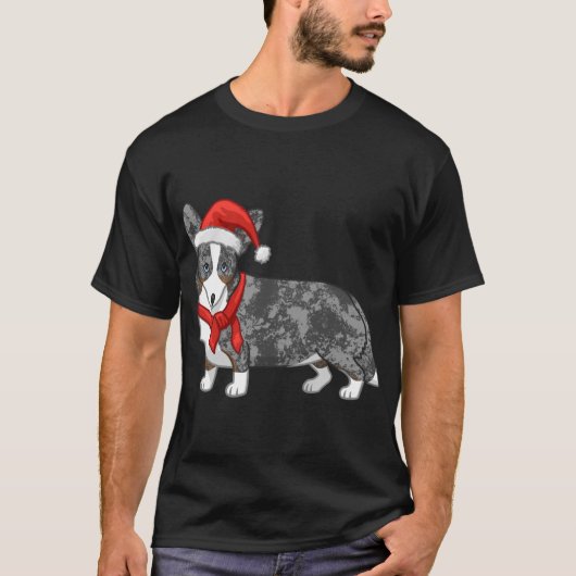 Niedlich Blue Merle Cardigan Corgi Weihnachtsmannm T-Shirt (Vorderseite)