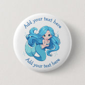 Niedlich Blue Mermaid Personalisiert Button (Vorderseite)