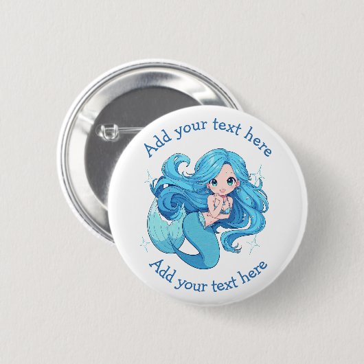 Niedlich Blue Mermaid Personalisiert Button (Vorne & Hinten)