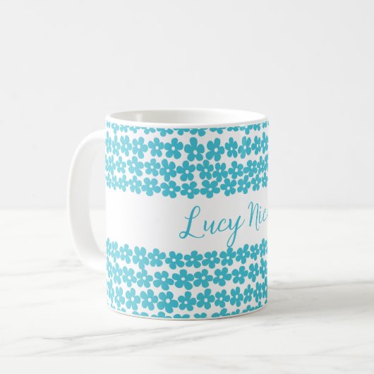 Niedlich Blue Minimalistisch Daisy Muster Blumenbe Kaffeetasse (Vorderseite Links)