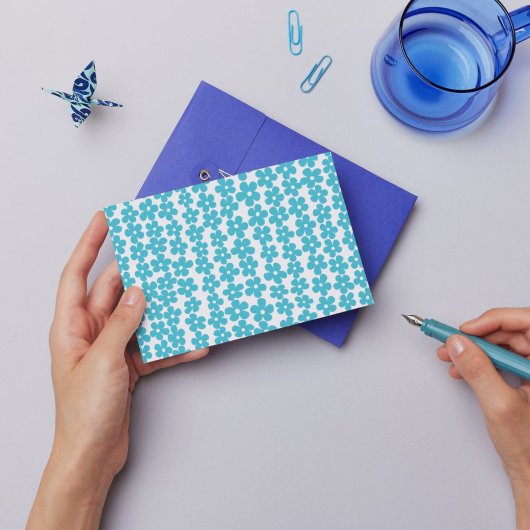 Niedlich Blue Minimalistisch Daisy Muster Floral Postkarte