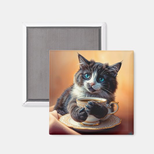 Niedlich Blue Mit Augen Kitten Magnet (Vorderseite/Rückseite)