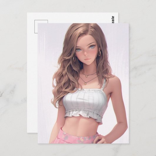 Niedlich Blue Mit Augen Woman Postkarte (Vorne/Hinten)