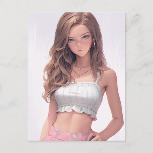 Niedlich Blue Mit Augen Woman Postkarte (Vorderseite)