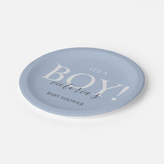 Niedlich Blue Modern Whimsical Typografy Baby Dusc Pappteller (Schrägansicht)