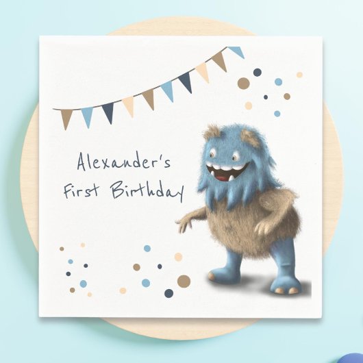 Niedlich Blue Monster Erster Geburtstag Serviette