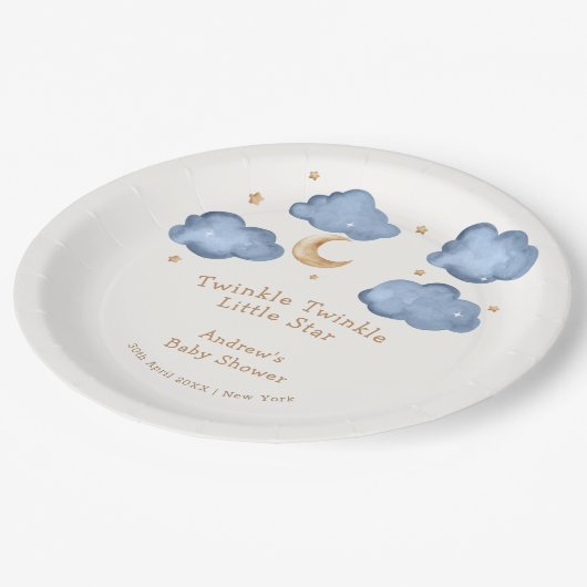 Niedlich Blue Moon Stars Twinkle Twinkle Baby Dusc Pappteller (Schrägansicht)